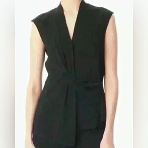 Veronica Beard Black Asymmetrical Ruched Blouse Dixon Top